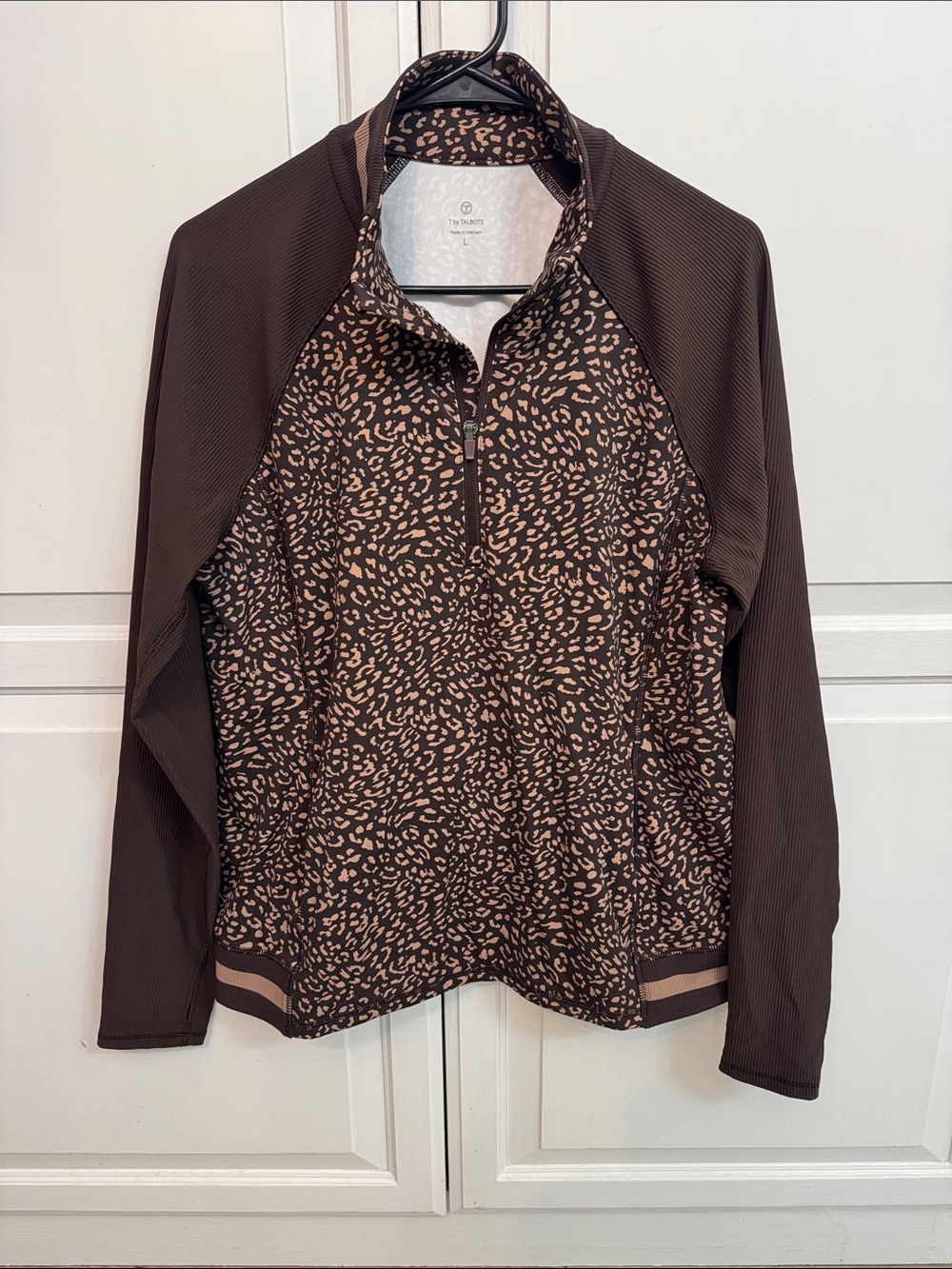 Talbots Brown & Tan Leopard-Print Half-Zip Utility Jacket Athleisure size L